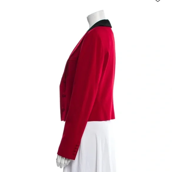 RALPH LAUREN Velvet-Trim Wool Twill Cropped Blazer - Picture 3 of 5